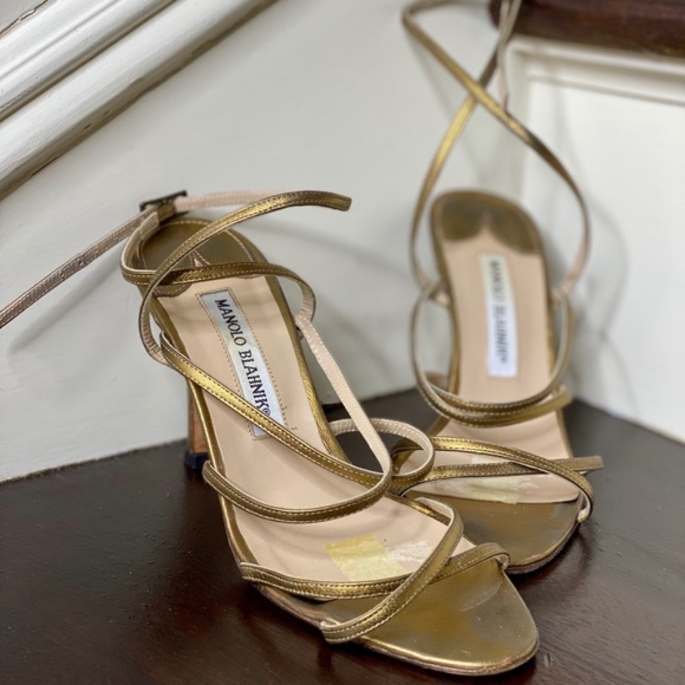Manolo Blahnik Gold Strappy Slingback Sandals